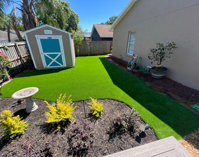house backyard with new lawn