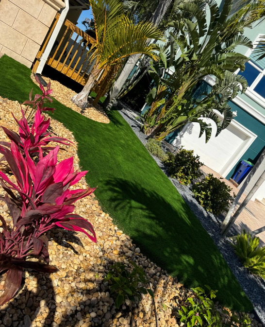 landscape with dark green turf installed
